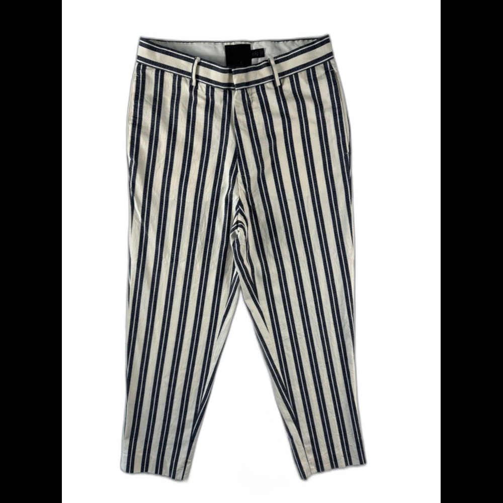 ASOS Design Striped Cropped Pants Navy Off White High Rise Ankle Size 28